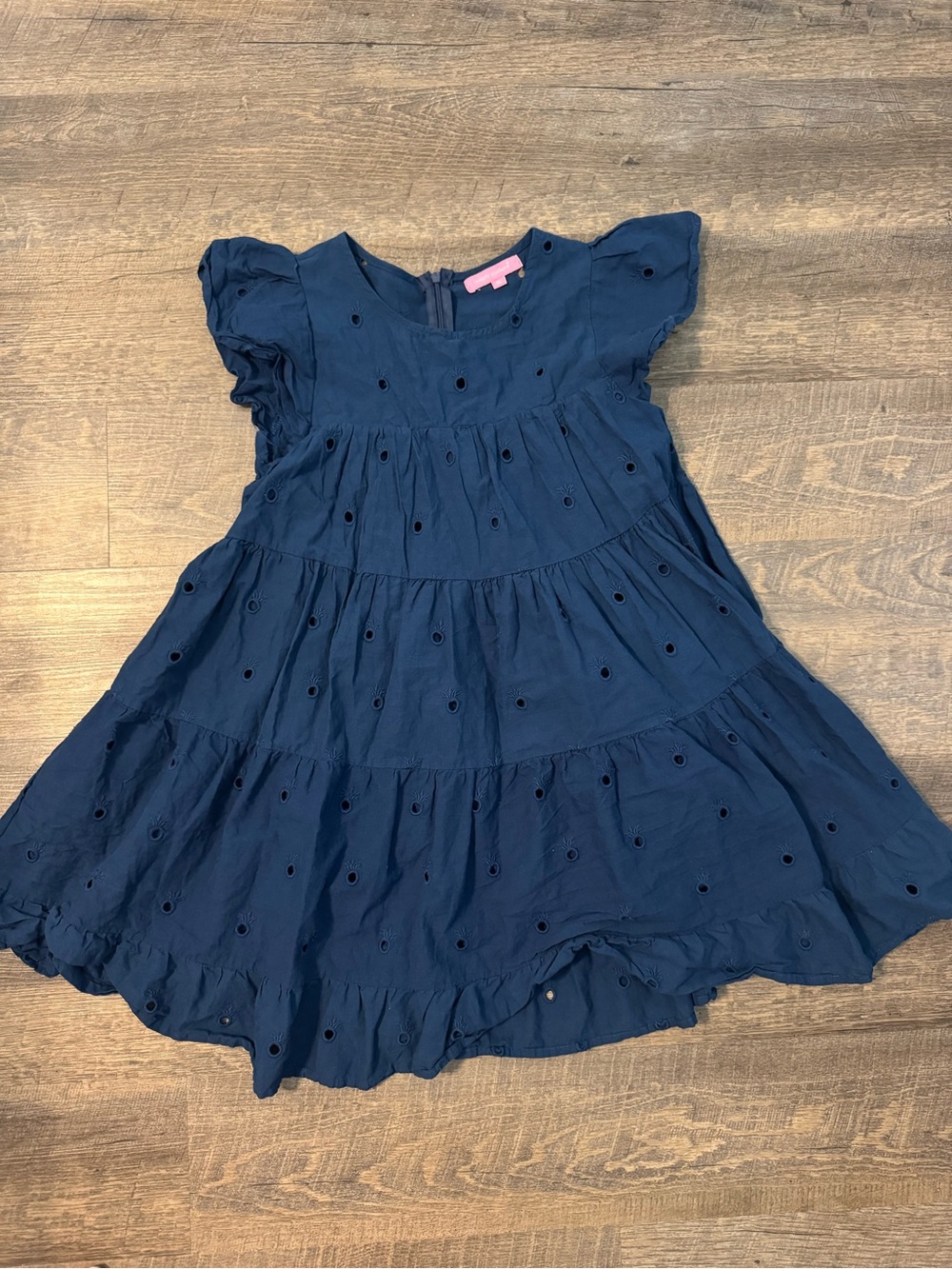 Simply Southern Navy Eyelet Tiered Dress with Flutter Sleeves